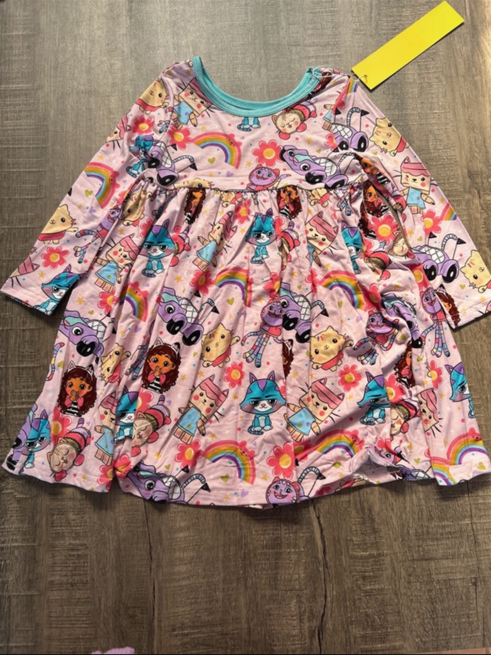 Cute Pink Rainbow Gabbys Dollhouse  Print Long-Sleeve Kids Dress